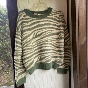 Green and cream Striped Sweater girls size large